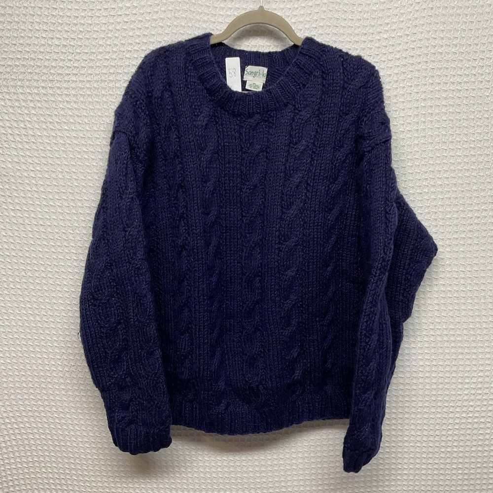 Vintage Sangri-la Men's XL Blue Cable Knit Wool Hand Sweater Oarsman Heavyweight